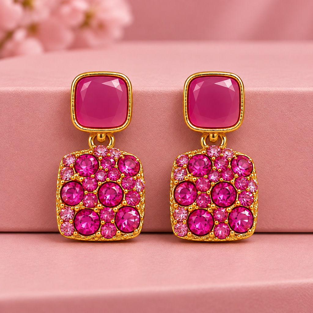 Elegant Pink Crystal Drop Earrings