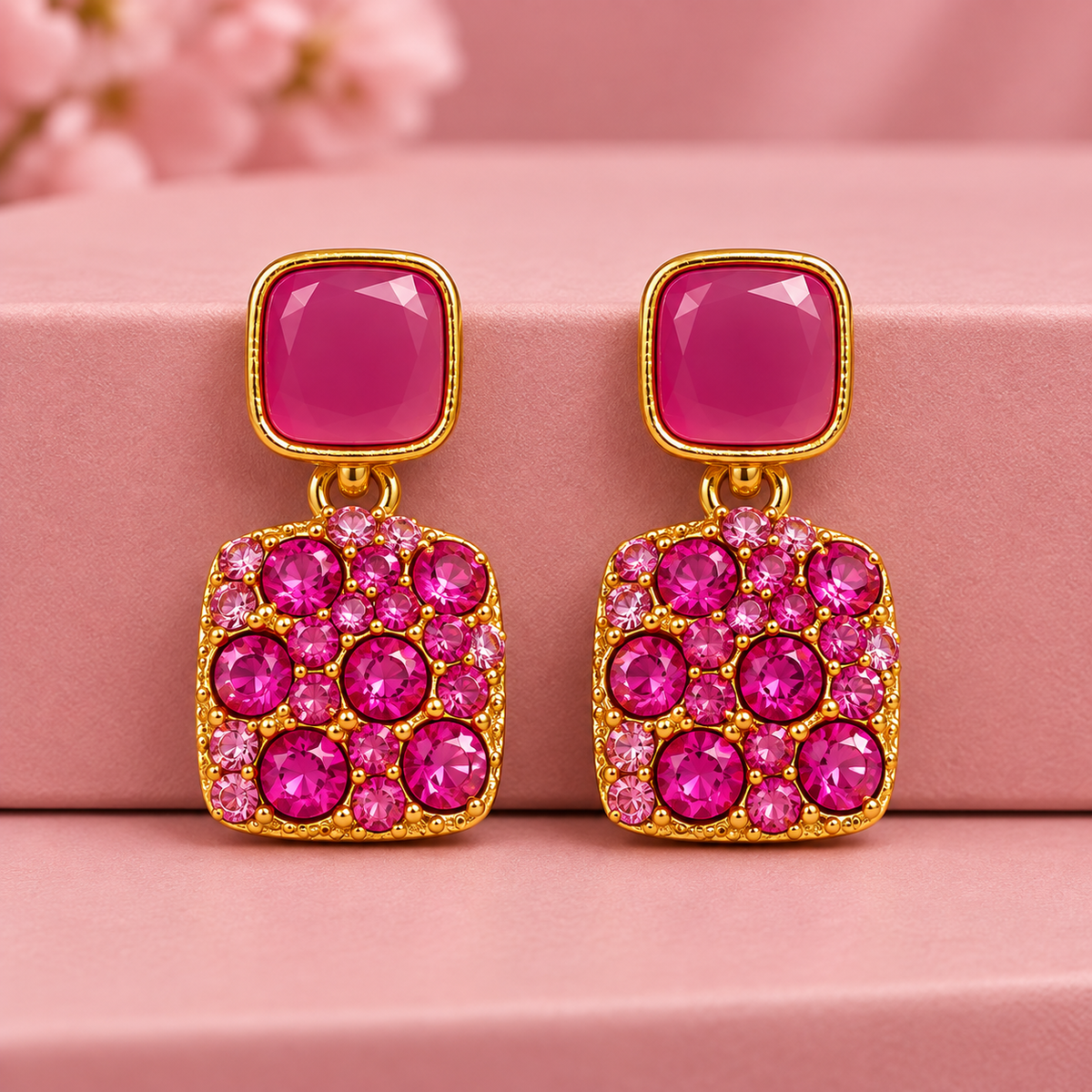 Elegant Pink Crystal Drop Earrings