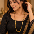 Premium Gold & Black Beaded Long Necklace