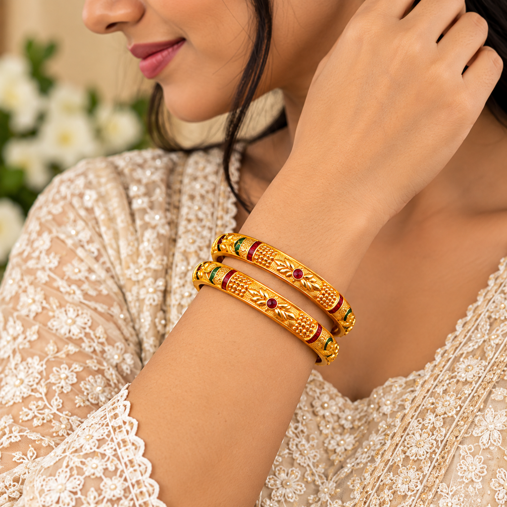 Royal Meenakari Floral Gold Bangles