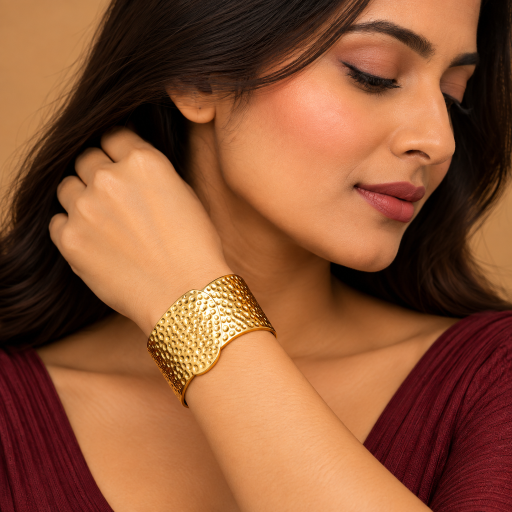 Premium Gold Textured Cuff Bracelet