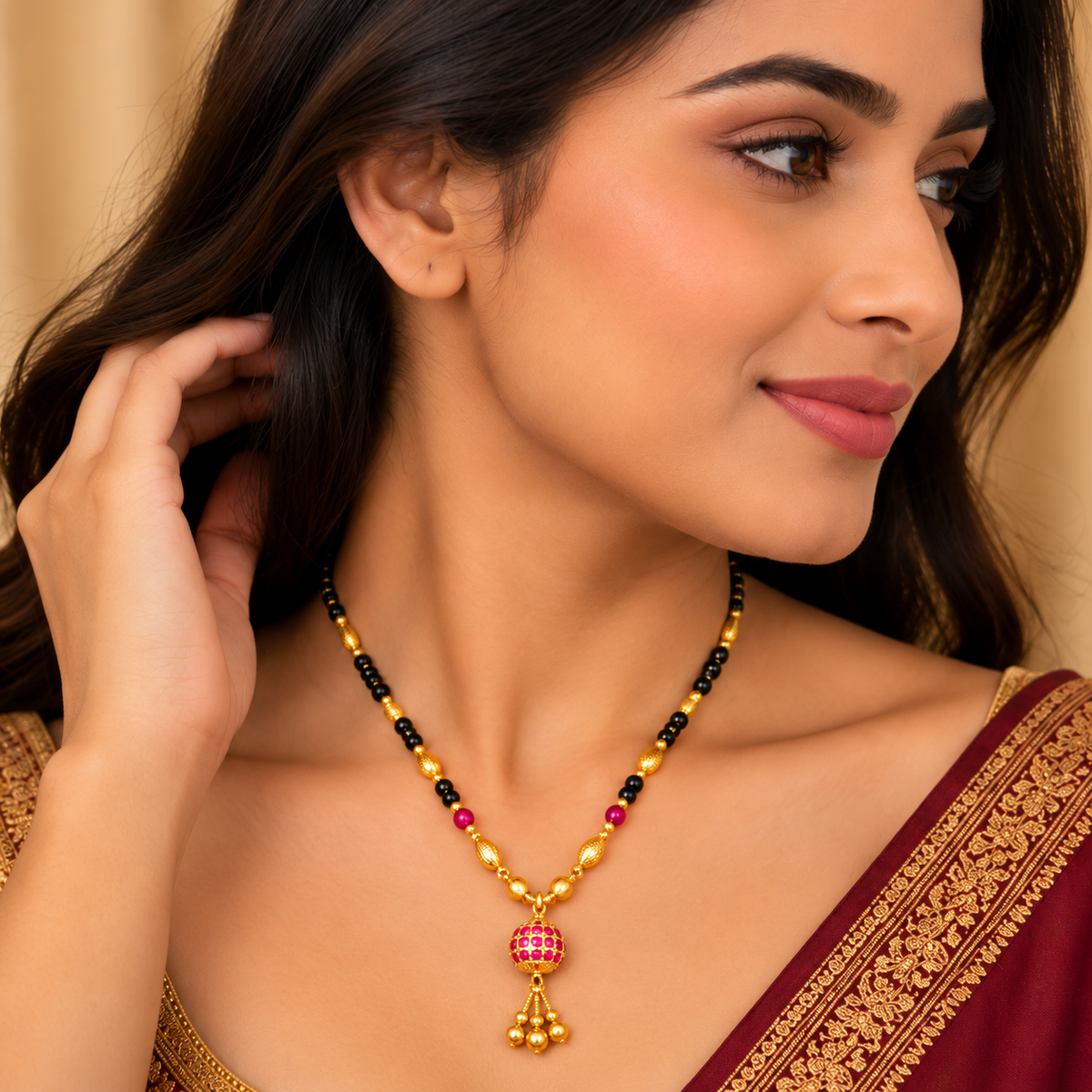 Premium Gold & Red Beaded Mangalsutra