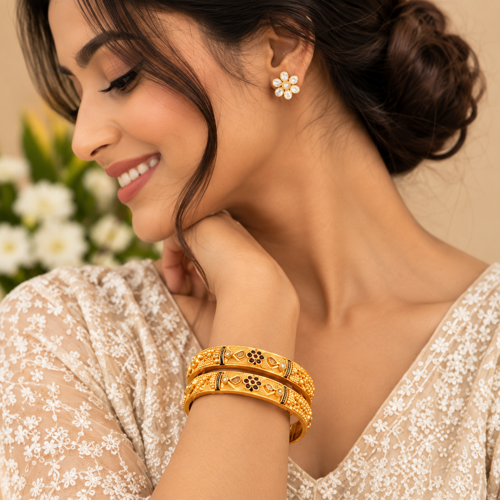 Elegant Floral Heritage Gold Bangles