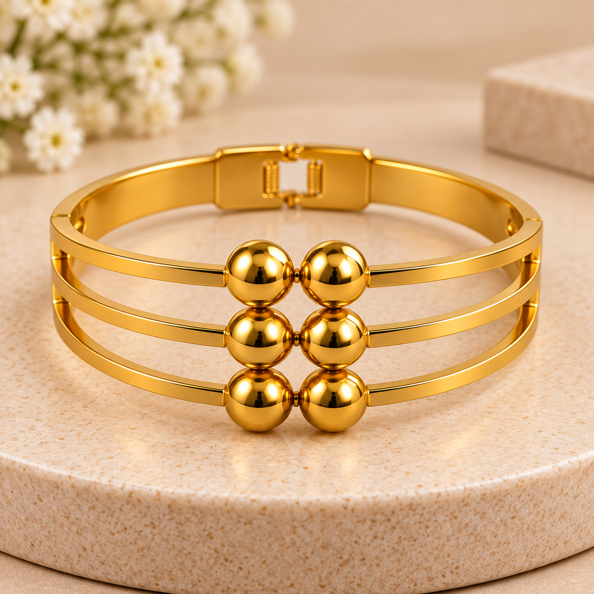 Premium Gold Beaded Cuff Bracelet