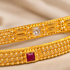Elegant Ruby Embellished Gold Bangles