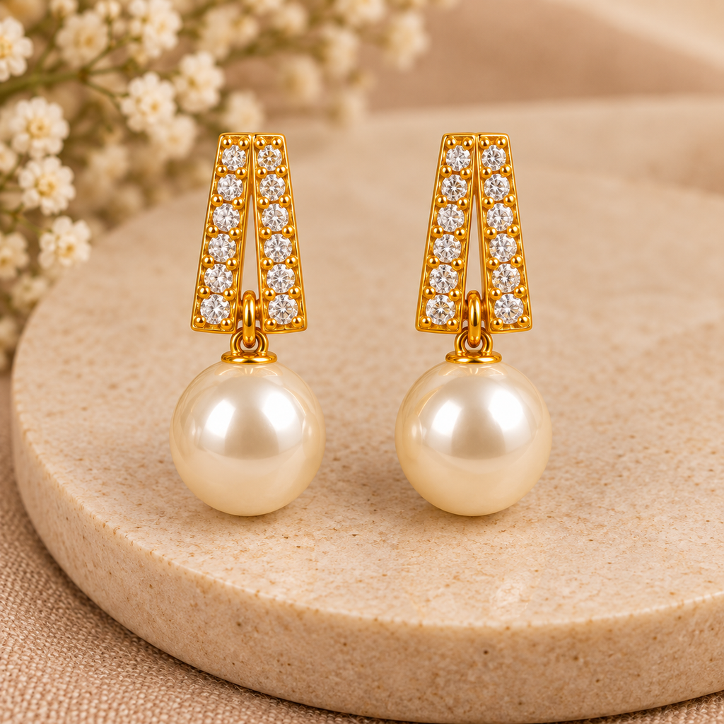 Elegant Pearl Drop Gold Earrings