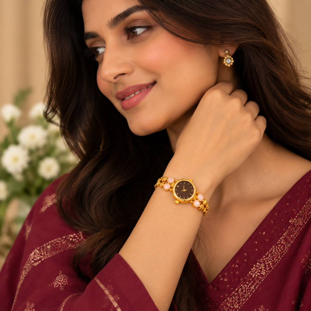 Premium Gold Floral Bracelet Watch