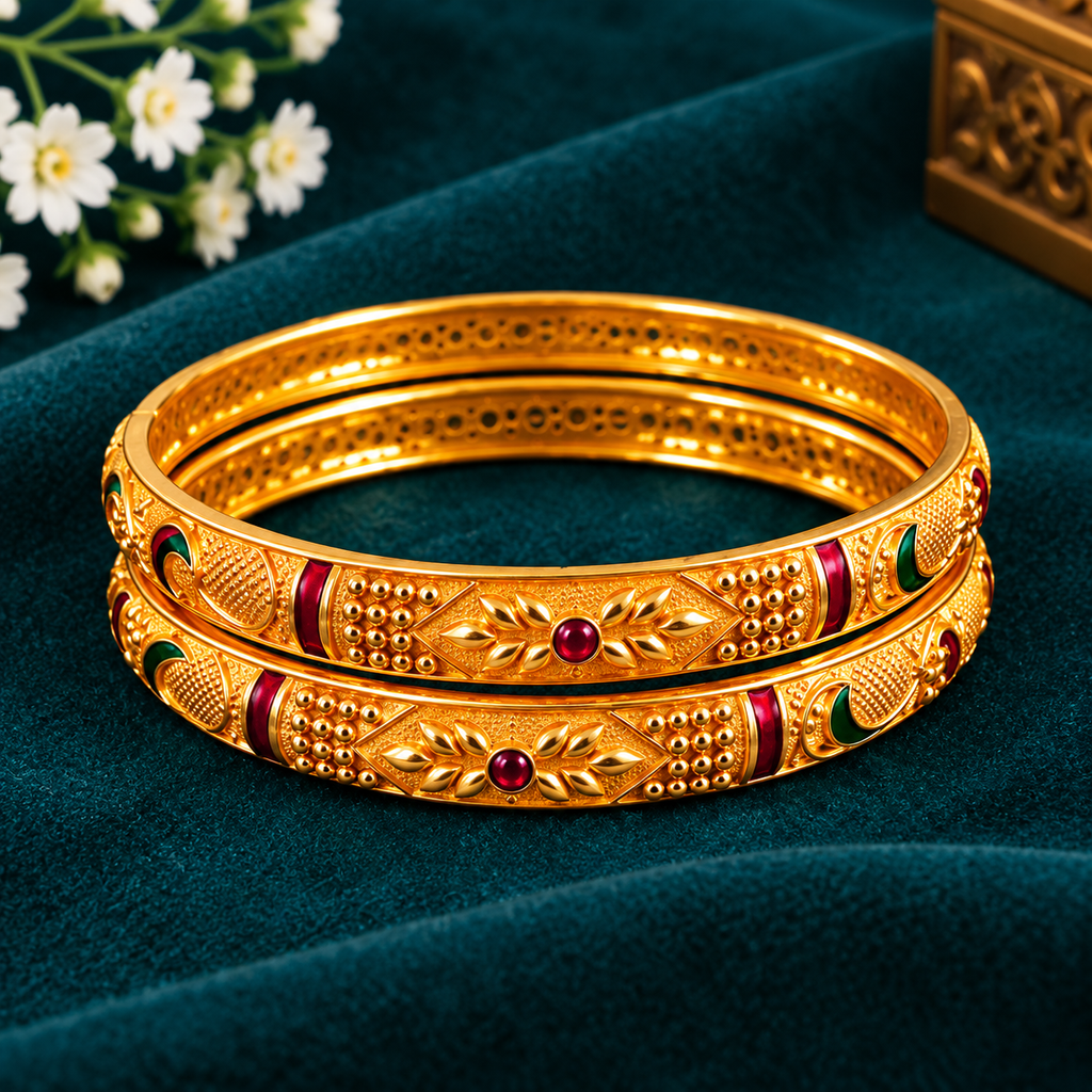 Royal Meenakari Floral Gold Bangles