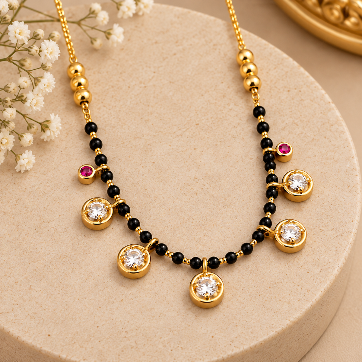 Premium Gold & Black Beaded Charm Mangalsutra