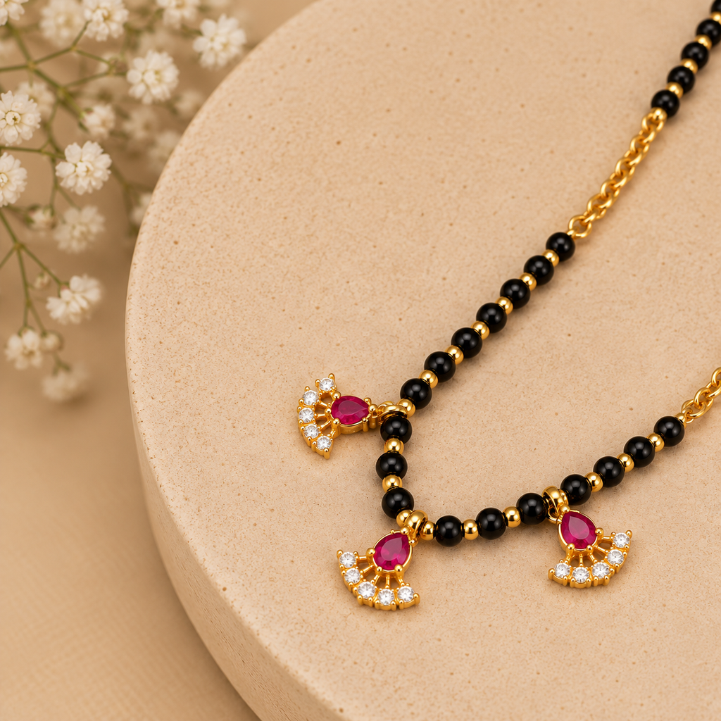 Premium Black Beaded Ruby Mangalsutra
