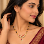 Premium Gold & Black Beaded Floral Pendant Mangalsutra