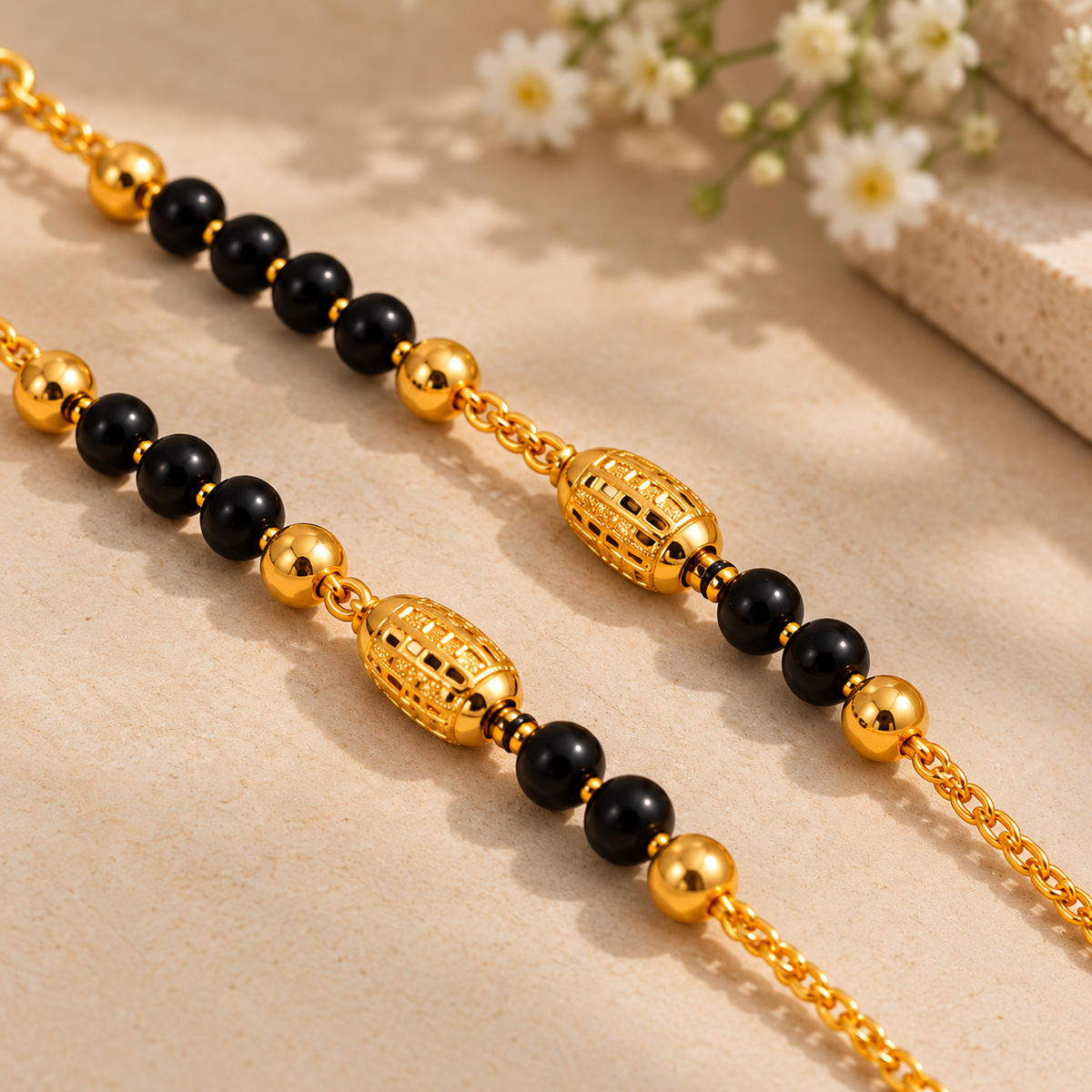 Premium Gold & Black Beaded Pendant Mangalsutra