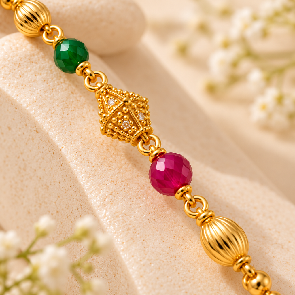 Premium Gold Green & Pink Beaded Mangalsutra