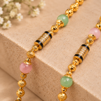 Premium Gold Green & Pink Beaded Necklace