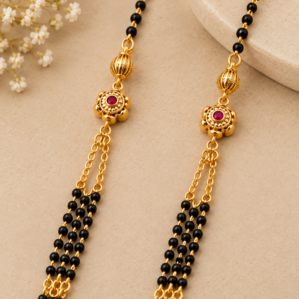Classic Indian Black Beaded Gold Mangalsutra