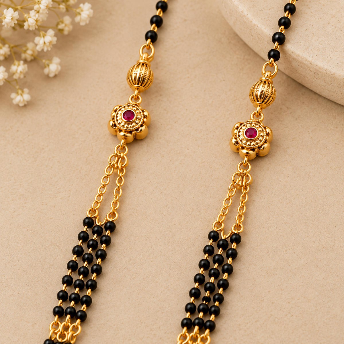 Classic Indian Black Beaded Gold Mangalsutra