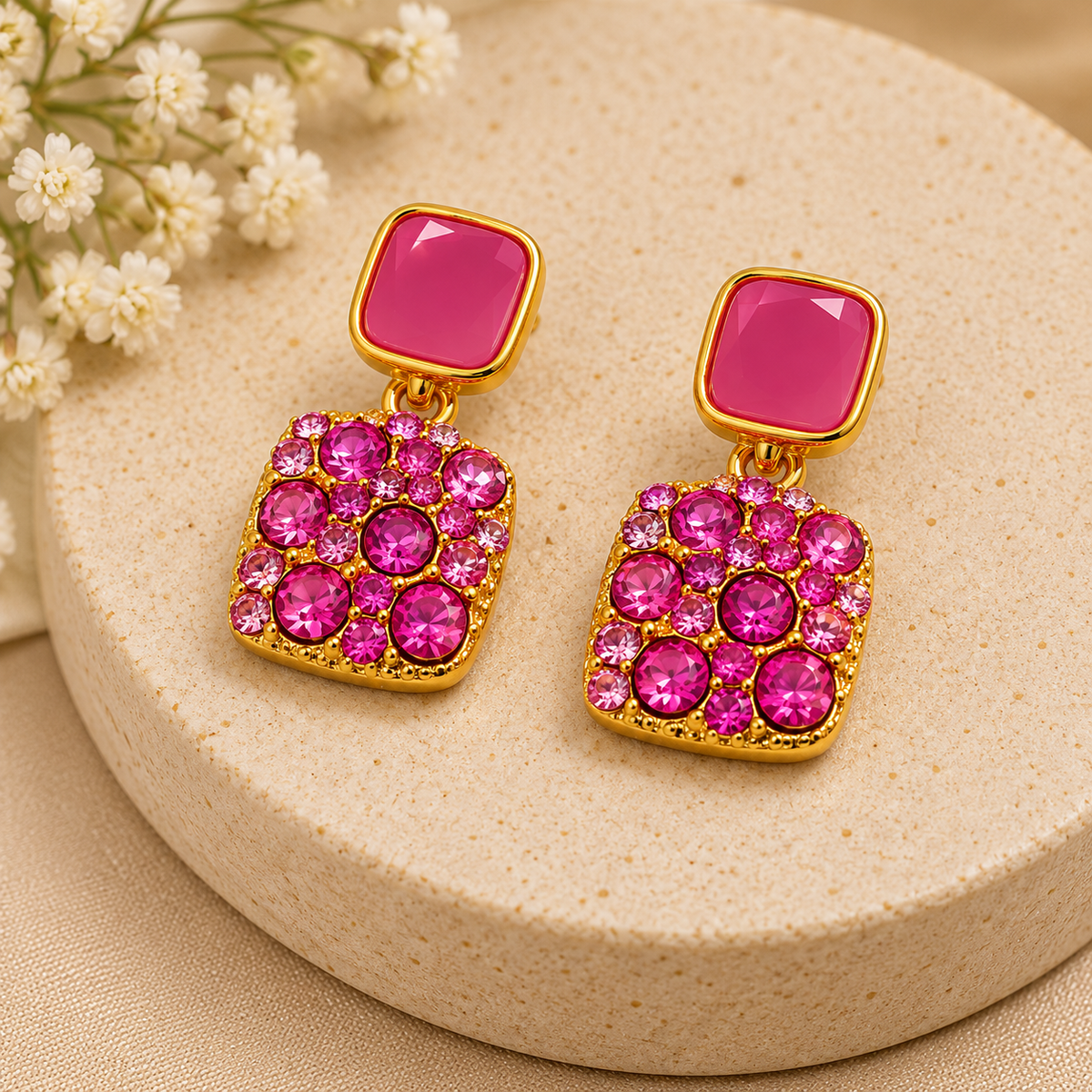 Elegant Pink Crystal Drop Earrings