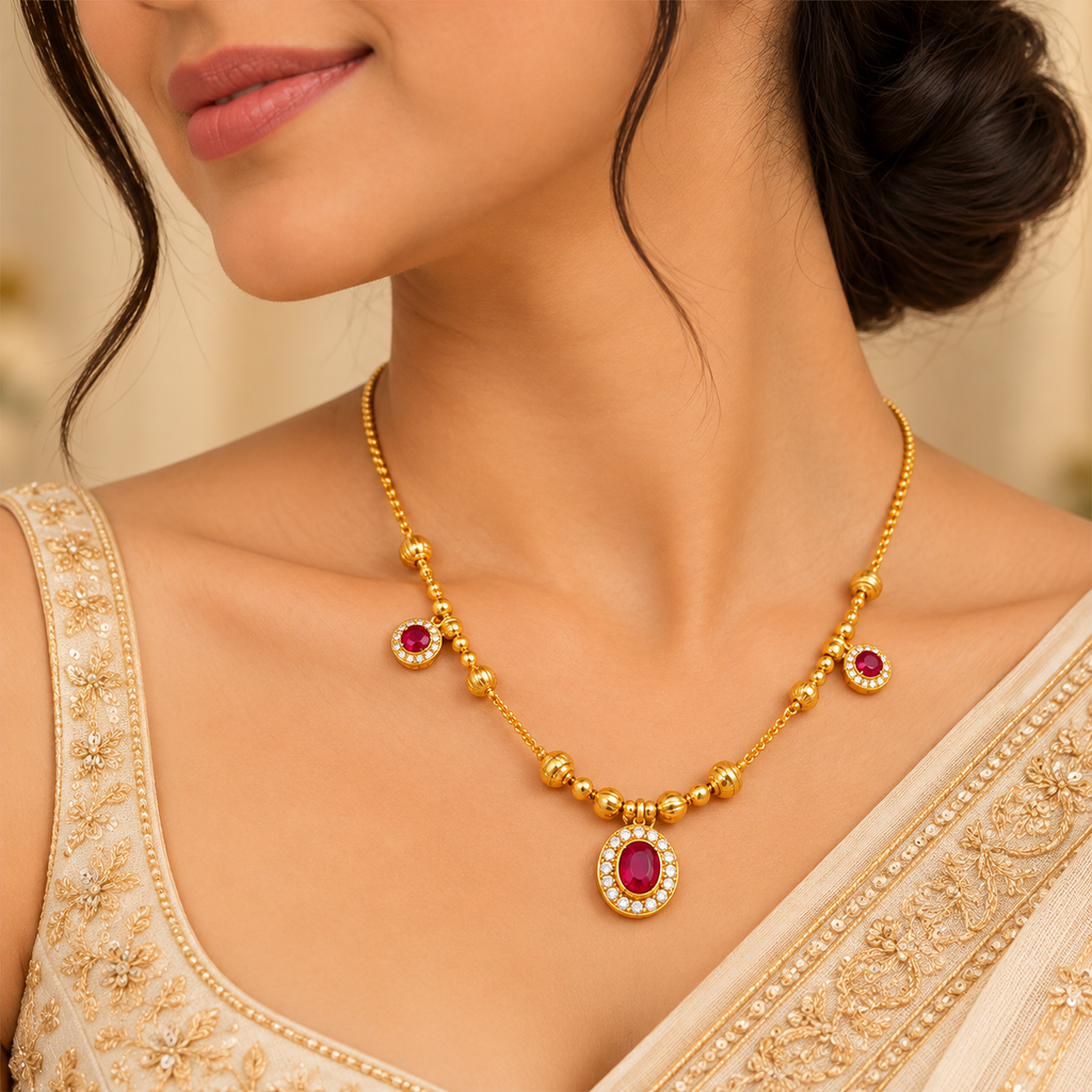 Premium Gold Ruby Stone Pendant Necklace