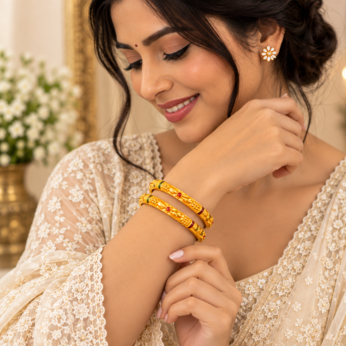 Royal Meenakari Floral Gold Bangles