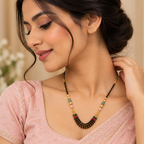 Elegant Gold-Plated Black Beads Multicolor Stone Mangalsutra