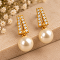 Elegant Pearl Drop Gold Earrings