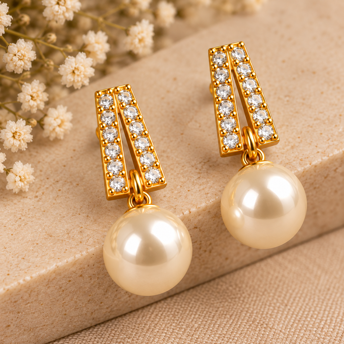 Elegant Pearl Drop Gold Earrings