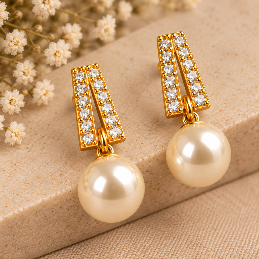Elegant Pearl Drop Gold Earrings