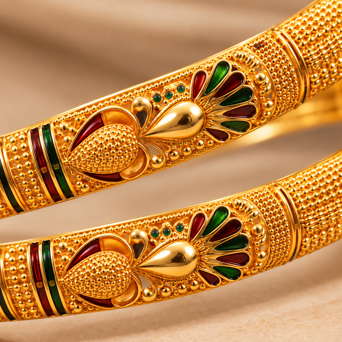 Royal Peacock Meenakari Gold Bangles