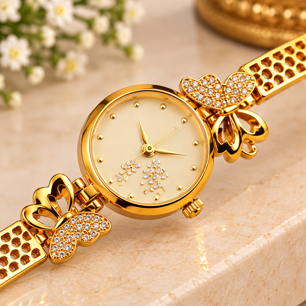 Elegant Butterfly Gold Bracelet Watch