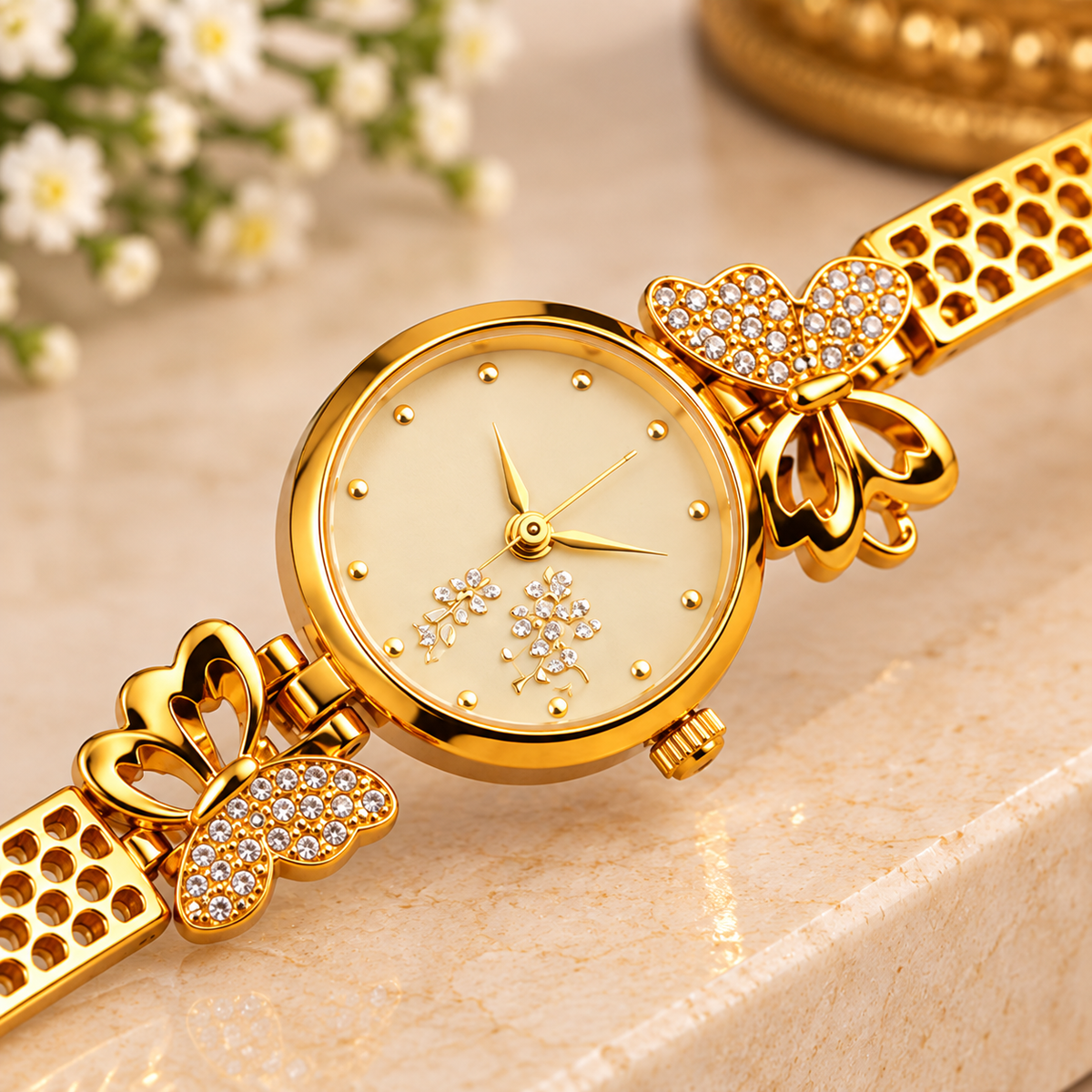Elegant Butterfly Gold Bracelet Watch