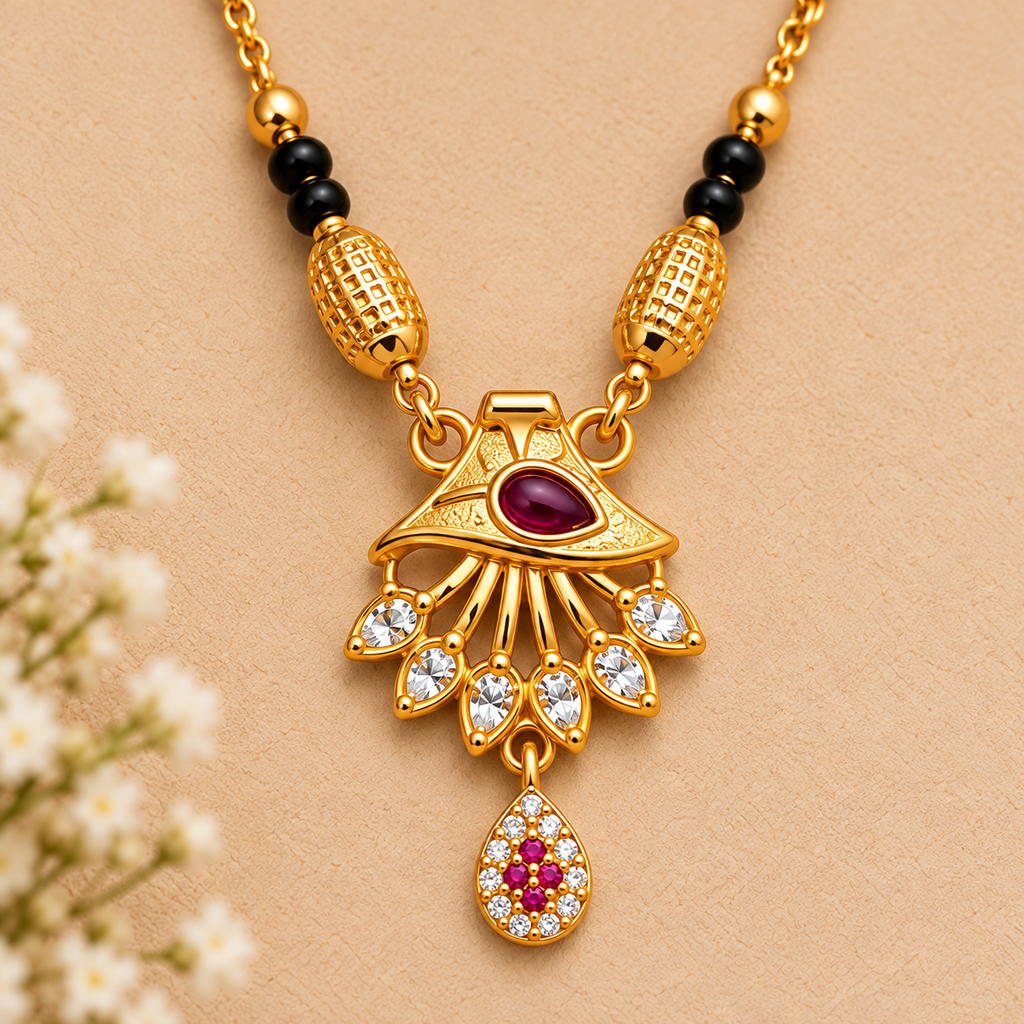 Premium Gold & Black Beaded Pendant Mangalsutra