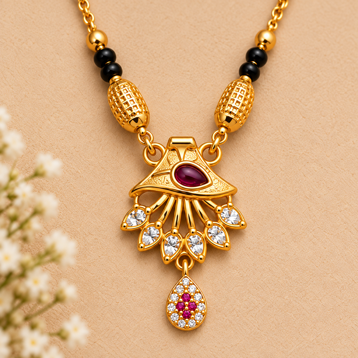Premium Gold & Black Beaded Pendant Mangalsutra