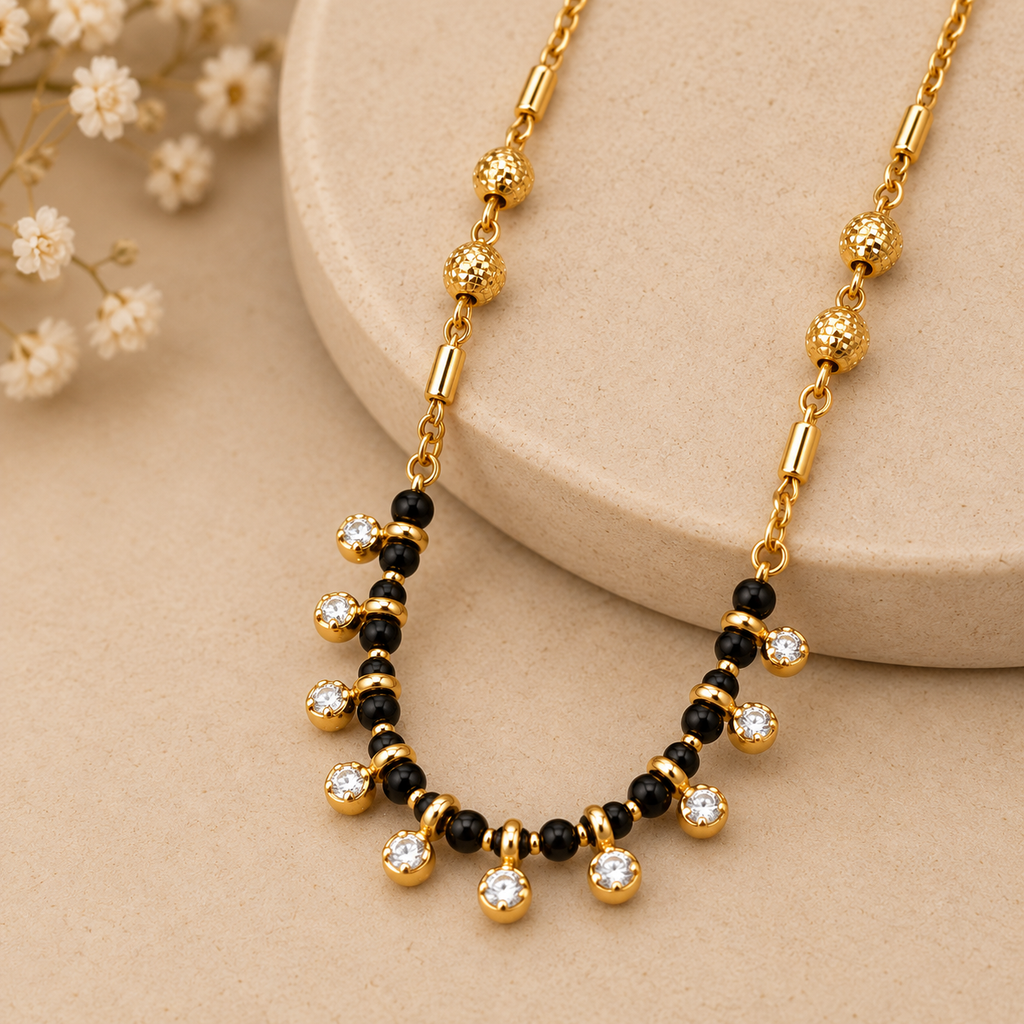 Stylish Gold-Plated Black Beaded Mangalsutra