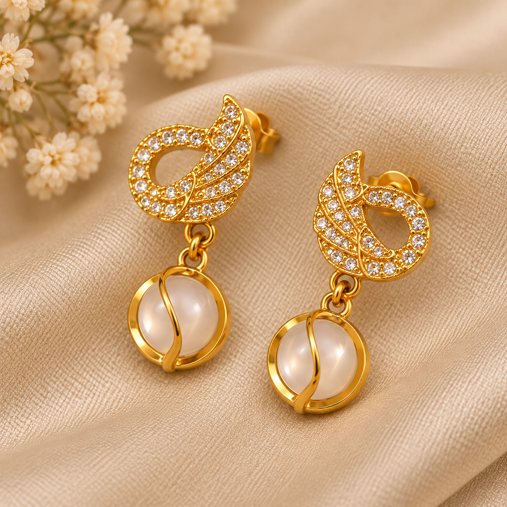 Golden Pearl Drop Earrings