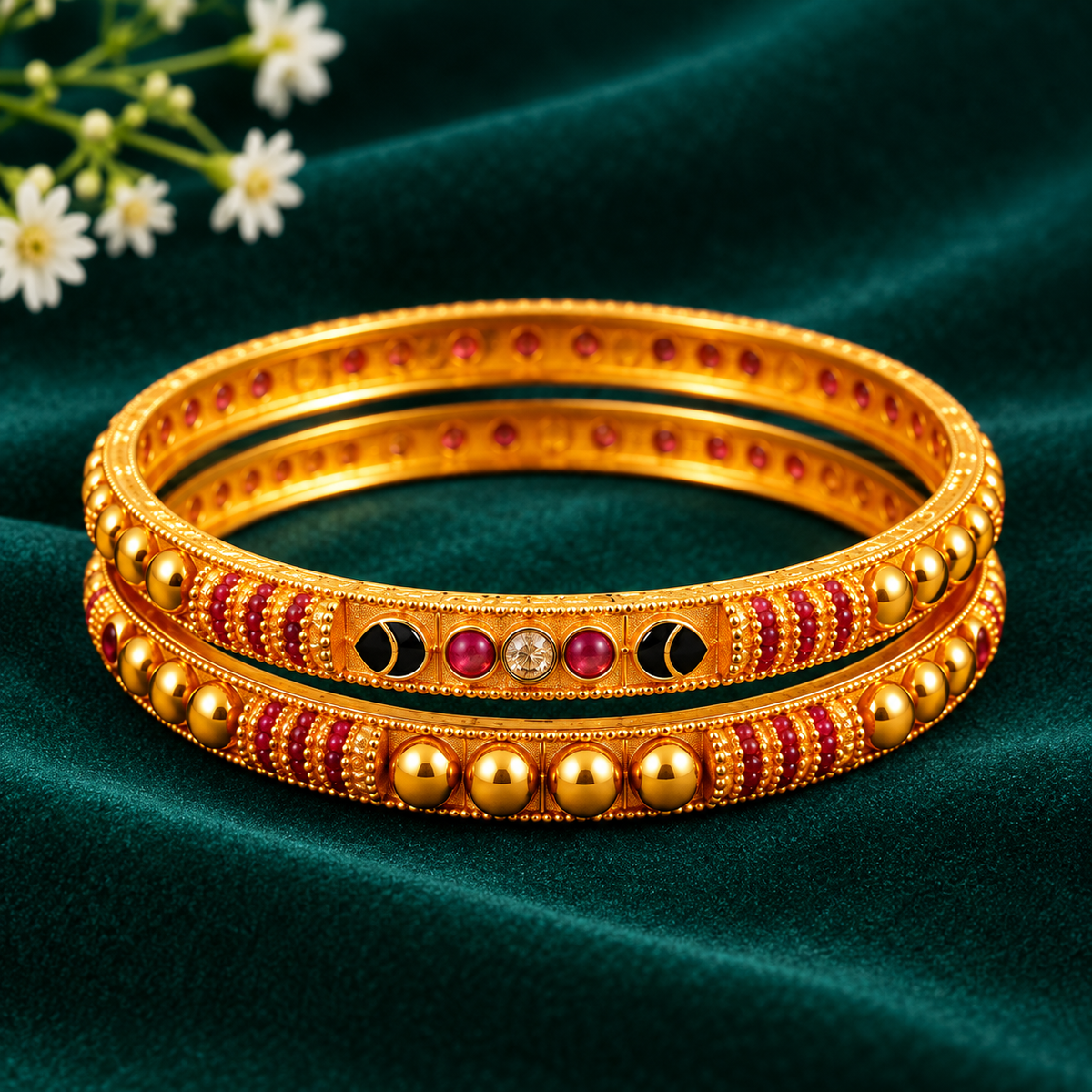Royal Ruby & Onyx Gold Bangles