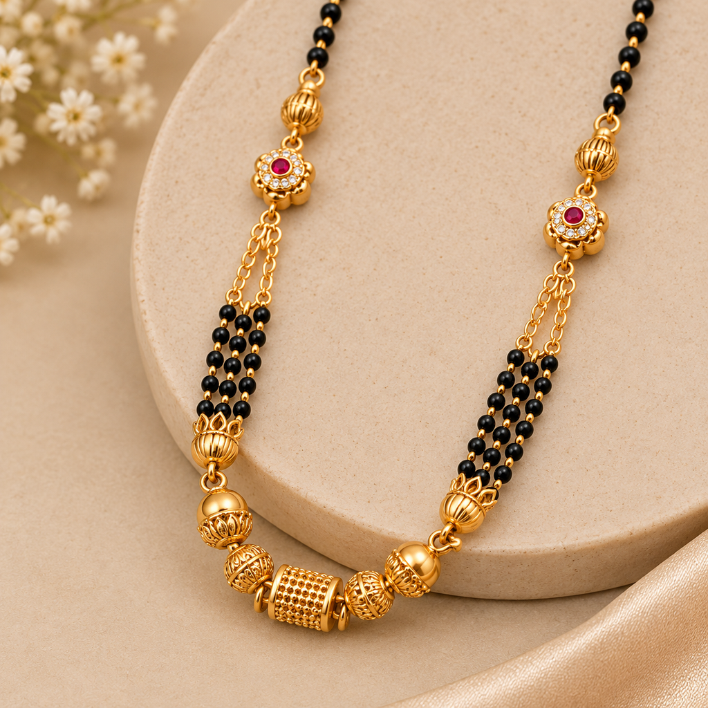 Classic Indian Black Beaded Gold Mangalsutra