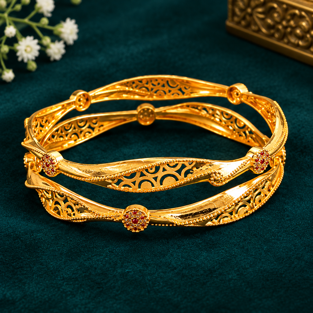 Elegant Filigree Ruby Gold Bangles