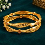Elegant Filigree Ruby Gold Bangles