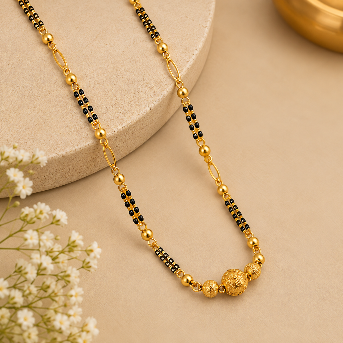 Premium Gold Black Beaded Necklace