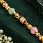 Premium Gold Green & Pink Beaded Necklace